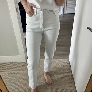 White High-Waisted White Jeans J. Crew Stovepipe Raw Hem
